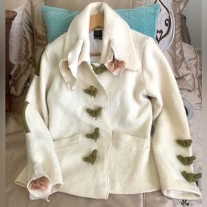 Anthro Wool Cream Floral Rose Jacket